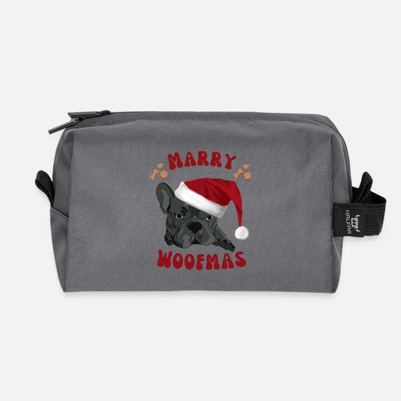 Frenchie Woofmas – Bulldogge mit Santa Hat - Recycelte Kulturtasche - Anthrazit