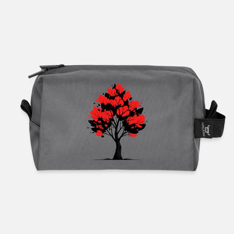 Roter Blütenbaum – Natur & Kunst Design - Recycelte Kulturtasche - Anthrazit