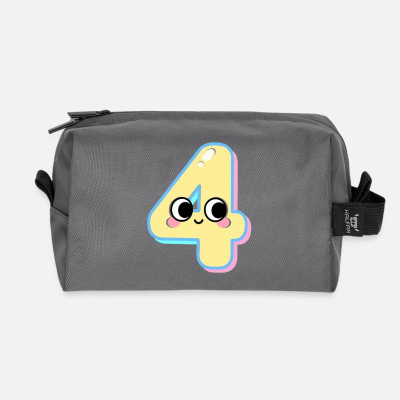 Four Kawaii Smiling - Recycled Toiletry Zip Bag - anthracite