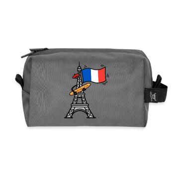 Baguette drôle de drapeau français de la Tour Eiffel - Trousse de toilette en tissu recyclé - anthracite - Devant