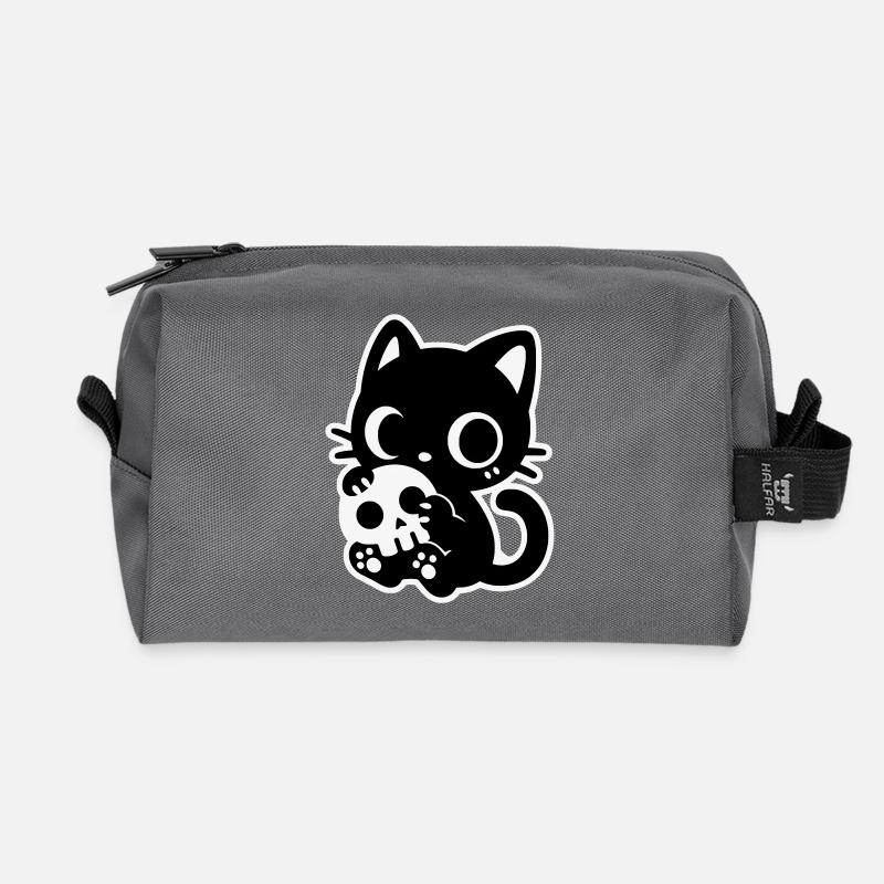 Cute Scary Cat with Skull | Kawaii Spooky Mot - Recycled Toiletry Zip Bag - anthracite