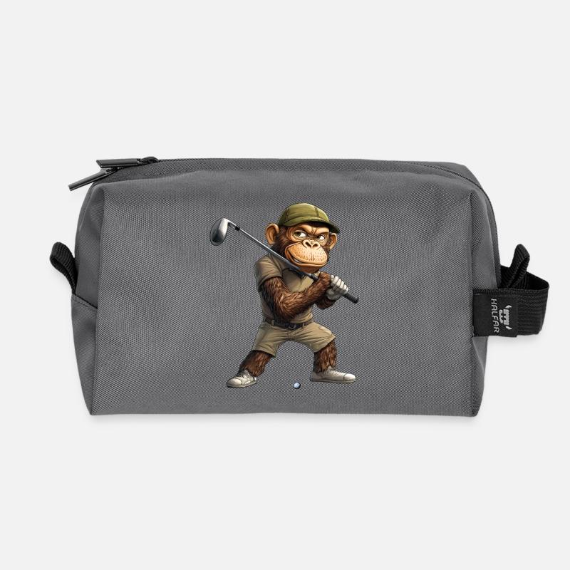 Affen Golf / Golfer Affe - Recycelte Kulturtasche - Anthrazit