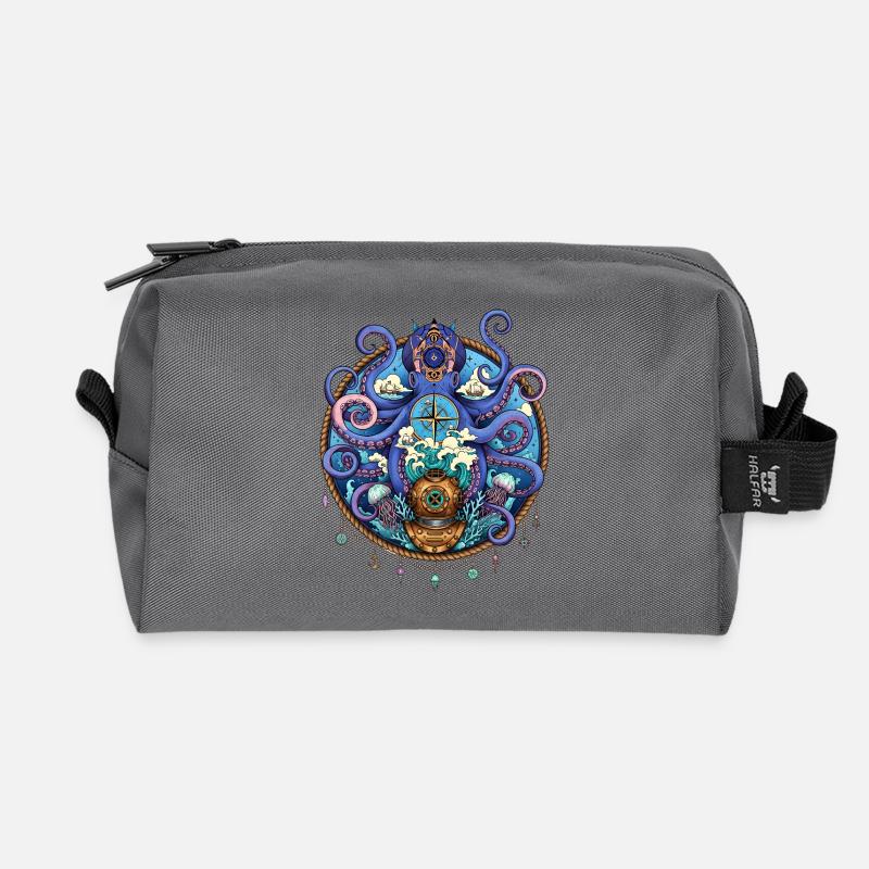 Nautical Squid Compass - Recycled Toiletry Zip Bag - anthracite