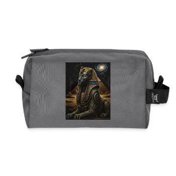 Cosmic Anubis Sphinx in Gold - Recycled Toiletry Zip Bag - anthracite - Front