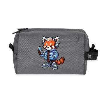 Red Panda with Headphones 90s - Recycled Toiletry Zip Bag - anthracite - Front