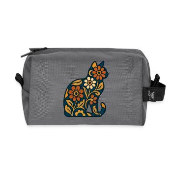 Floral cat silhouette in warmth - Recycled Toiletry Zip Bag - anthracite - Front