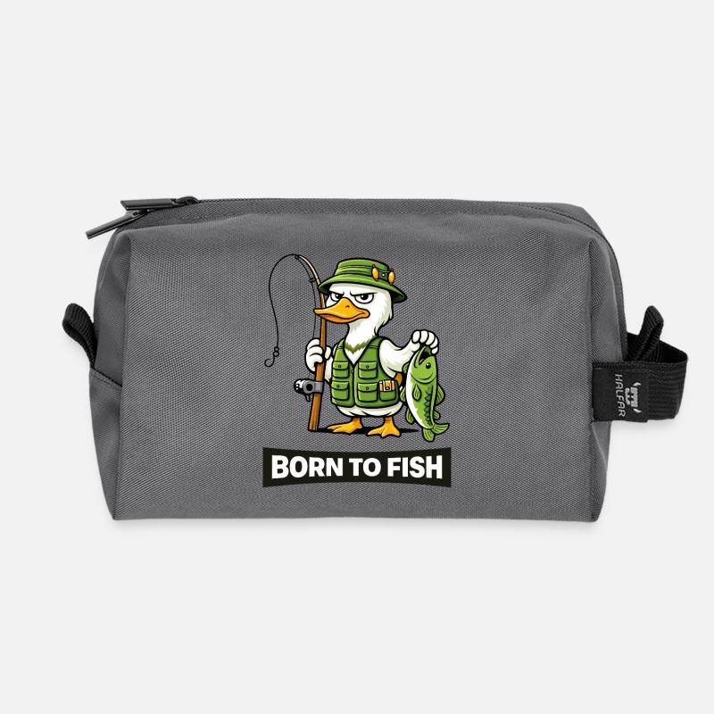 Born to Fish Duck Angler - Recycled Toiletry Zip Bag - anthracite