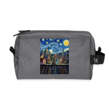Regenbogenkatze Sternennacht Van Gogh Kunst - Recycelte Kulturtasche - Anthrazit - Vorne