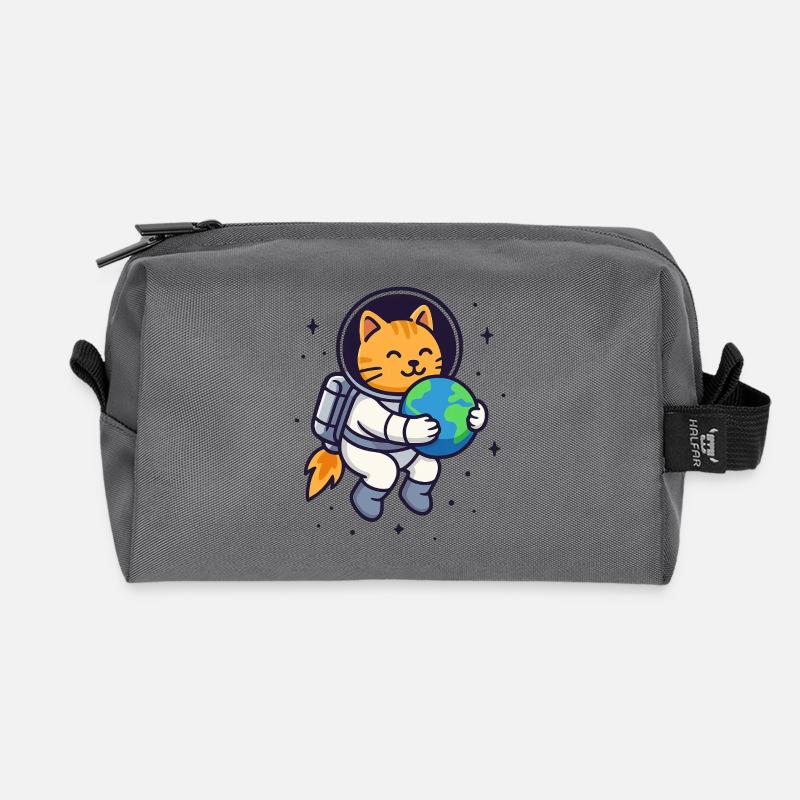 Space Cat Hugging Earth – Kawaii Shirt - Recycelte Kulturtasche - Anthrazit