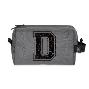 Buchstabe D im Vintage-Shabby-Chic - Recycelte Kulturtasche - Anthrazit - Vorne