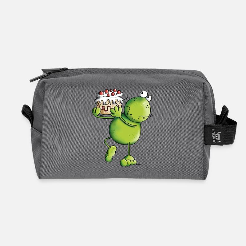 Frosch mit Kuchen - Recycelte Kulturtasche - Anthrazit