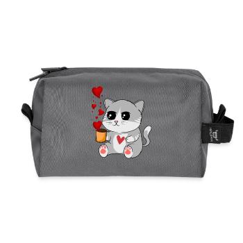 Big cat and hearts - Recycled Toiletry Zip Bag - anthracite - Front