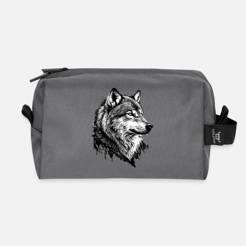 Monochromer Wolf Linienkunst - Recycelte Kulturtasche - Anthrazit