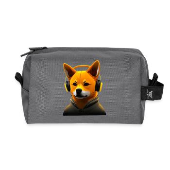 Laufender Shiba Inu mit Kopfhörern, Sportliches Hu - Recycelte Kulturtasche - Anthrazit - Vorne