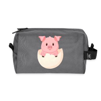 Cute Kawaii Pig - Piggy Hatches from Egg - Recycled Toiletry Zip Bag - anthracite - Front
