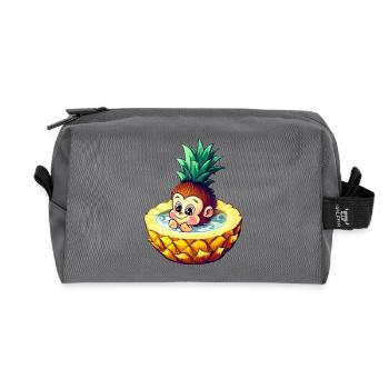 Affe und Ananas: Sommerlicher Badespaß-Design - Recycelte Kulturtasche - Anthrazit - Vorne