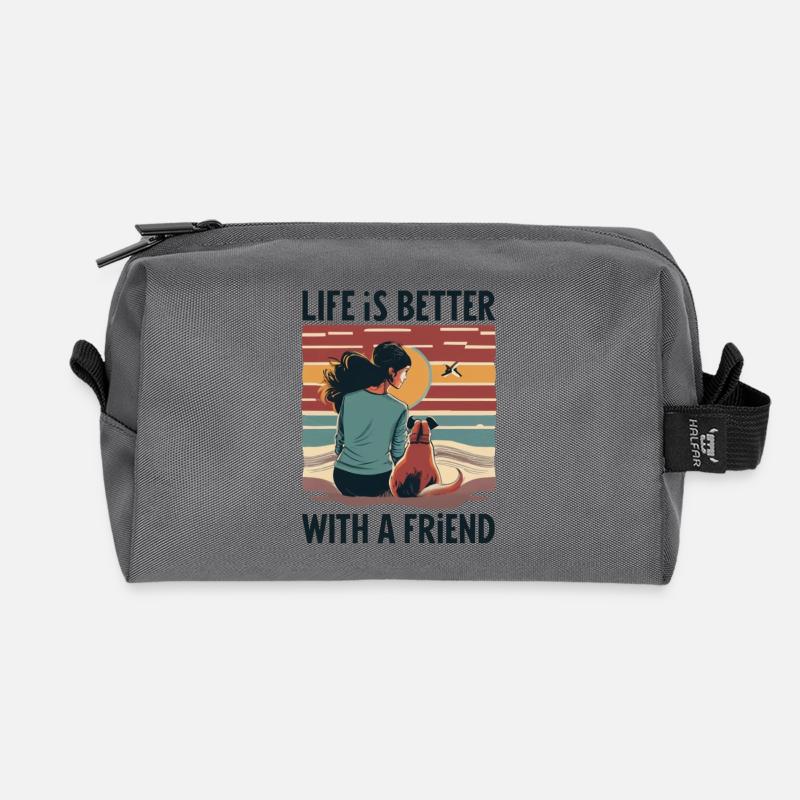 Life is better with a Friend - Recycelte Kulturtasche - Anthrazit