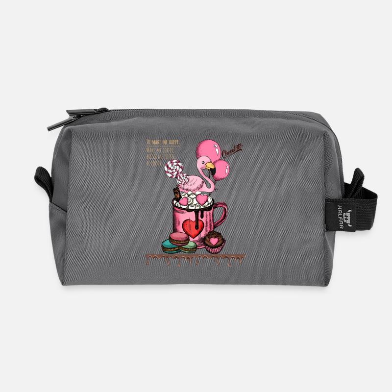 Süßer Flamingo-Kaffeegenuss - Recycelte Kulturtasche - Anthrazit