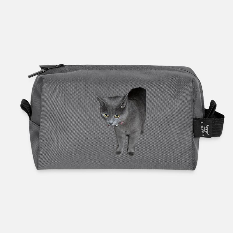 Katze schwarz grau - Recycelte Kulturtasche - Anthrazit