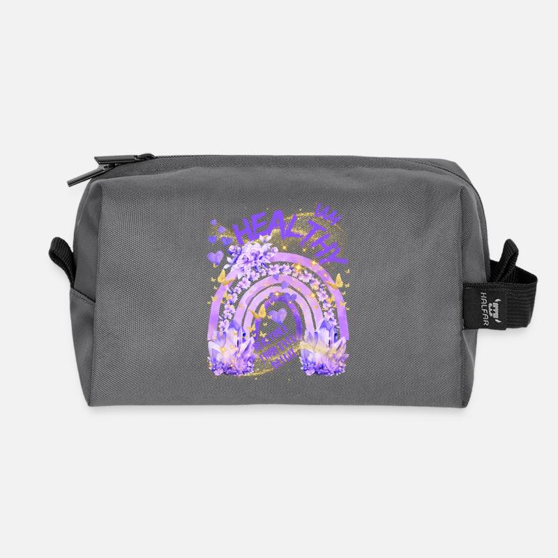 Gesundheit - Ich bin gesund mit Regenbogen - Recycelte Kulturtasche - Anthrazit