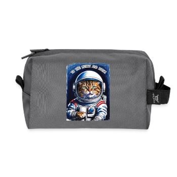 Cadeau animal chat astronaute - Trousse de toilette en tissu recyclé - anthracite - Devant