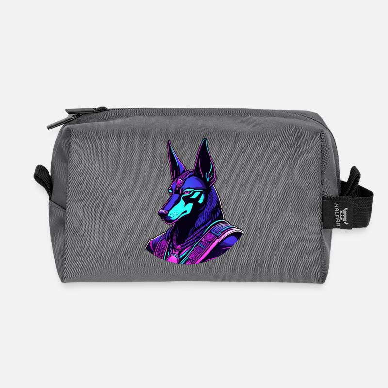 Futuristic Anubis in neon look - Recycled Toiletry Zip Bag - anthracite