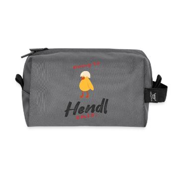 Handel-Design mit Huhn und Humor - Recycelte Kulturtasche - Anthrazit - Vorne