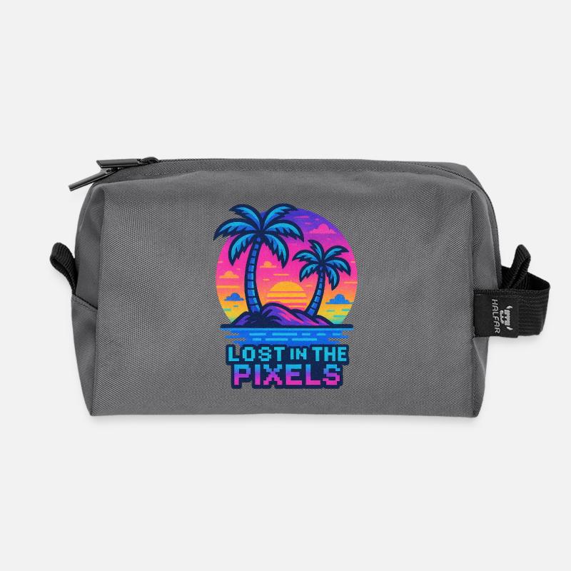 Pixelated Tropical Sunset Design - Recycled Toiletry Zip Bag - anthracite
