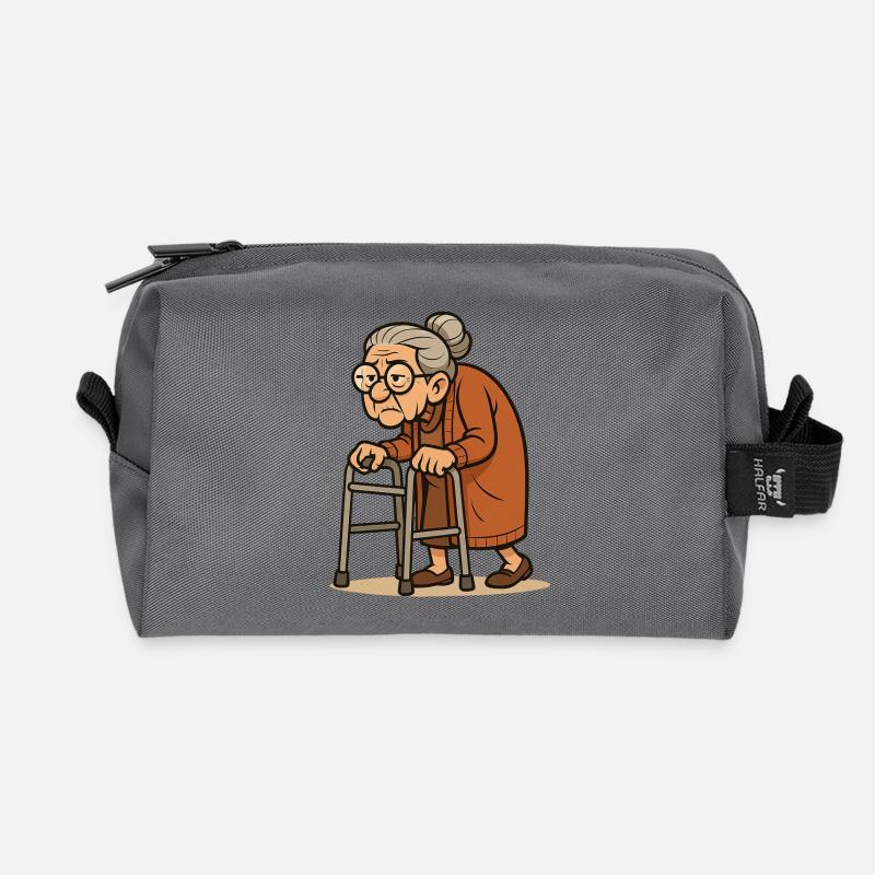 Humorvolle Seniorin mit Rollator Illustration - Recycelte Kulturtasche - Anthrazit