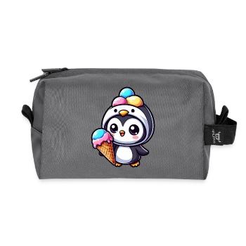 Lustiger Pinguin mit Eiskrem süß Cartoon Sommer - Recycled Toiletry Zip Bag - anthracite - Front