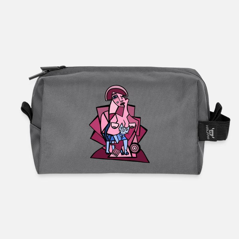 Me, Overthinking with My Cat - Recycled Toiletry Zip Bag - anthracite