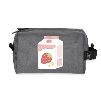 Strawberry Milk Box Illustration - Recycled Toiletry Zip Bag - anthracite - Front