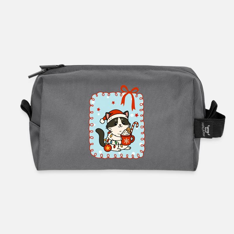 Chat à Noël - Trousse de toilette en tissu recyclé - anthracite