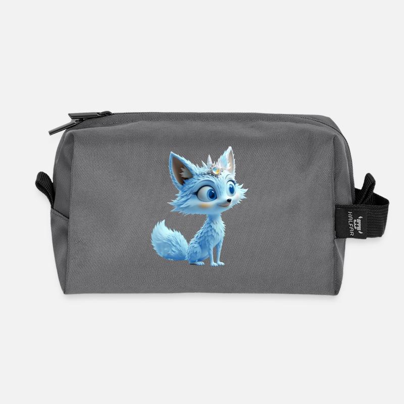 Kleiner Blauer Fuchs mit saphirfarbenem Stirnband - Recycelte Kulturtasche - Anthrazit