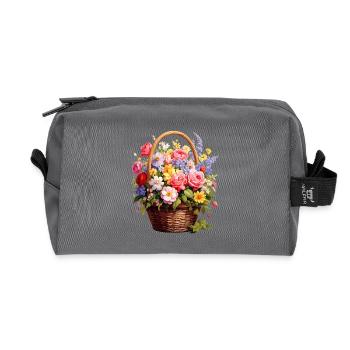 Panier en osier avec des fleurs printanières - Trousse de toilette en tissu recyclé - anthracite - Devant