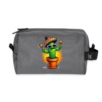 Funny cactus with sombrero and maracas - Recycled Toiletry Zip Bag - anthracite - Front