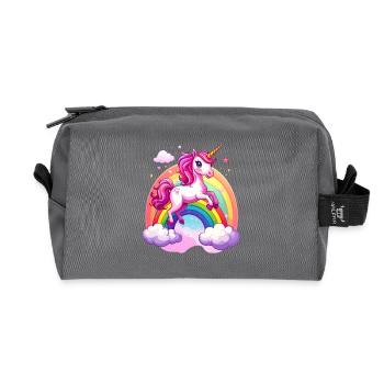 Pink Unicorn with Rainbow and Clouds - Recycled Toiletry Zip Bag - anthracite - Front