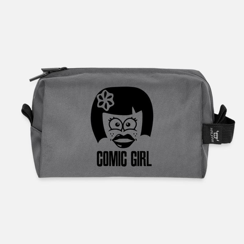 Comic Girl - Black - Recycled Toiletry Zip Bag - anthracite