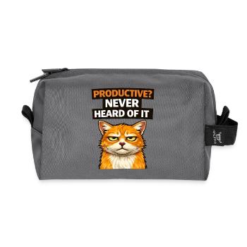 Sarcastic Cat Productivity Quote Meme - Recycled Toiletry Zip Bag - anthracite - Front