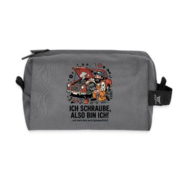 Ich schraube also bin ich Humor - Recycelte Kulturtasche - Anthrazit - Vorne