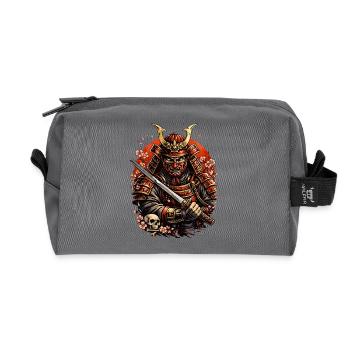 Samurai with cherry blossoms and skull - Recycled Toiletry Zip Bag - anthracite - Front