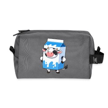 Cow in Milk Carton Cartoon - Recycled Toiletry Zip Bag - anthracite - Front
