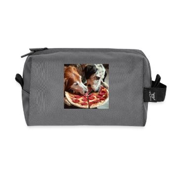 Deux chiens mangeant de la pizza salami - Trousse de toilette en tissu recyclé - anthracite - Devant