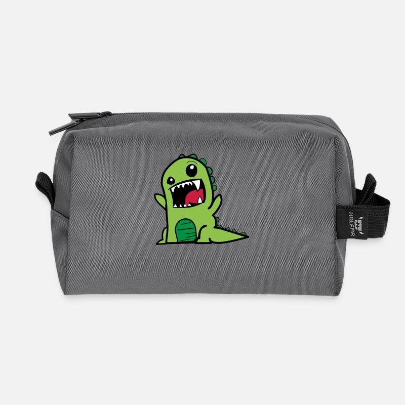 Dinosaurier T-Rex Comic Style Dino in grün - Recycelte Kulturtasche - Anthrazit