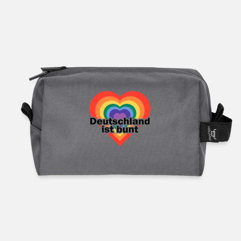 Deutschland ist bunt Herz in Regenbogen Farben - Recycelte Kulturtasche - Anthrazit