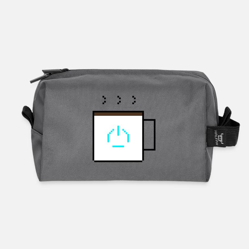 Power-Up Coffee: Retro Pixel Art Gaming Design - Recycled Toiletry Zip Bag - anthracite