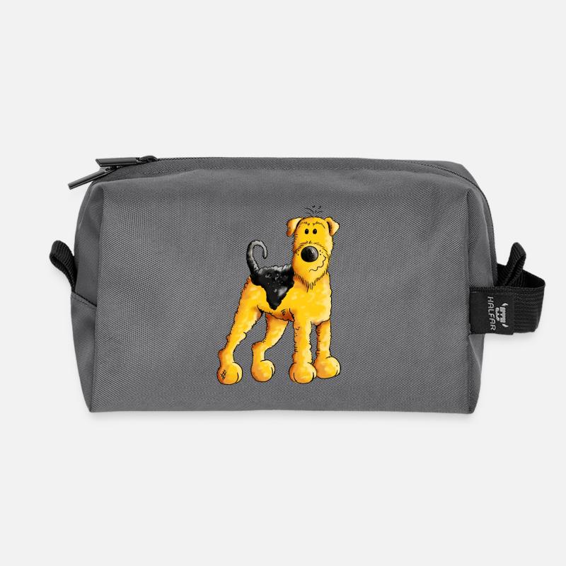Happy Airedale Terrier - Comic - Hund - Dog - Fun - Recycelte Kulturtasche - Anthrazit