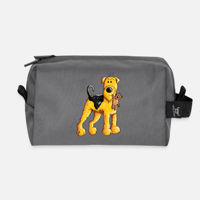 Lustiger Airedale Terrier mir Teddy - Recycelte Kulturtasche - Anthrazit