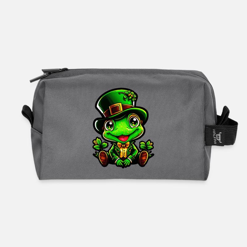 Frosch Zauber am St. Patrick's Day - Recycelte Kulturtasche - Anthrazit