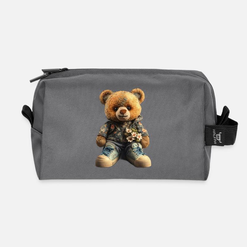 Blumenbär Hoodie mit Sneaker Teddybär - Recycelte Kulturtasche - Anthrazit